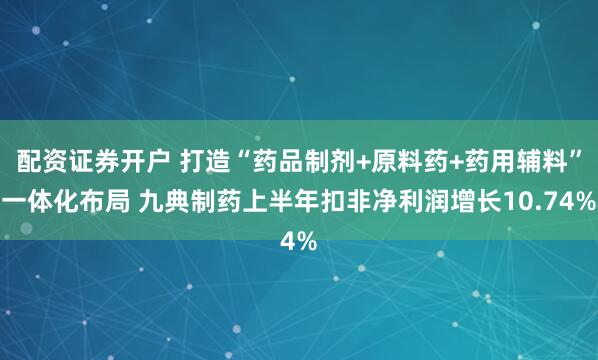 配资证券开户 打造“药品制剂+原料药+药用辅料”一体化布局 九典制药上半年扣非净利润增长10.74%